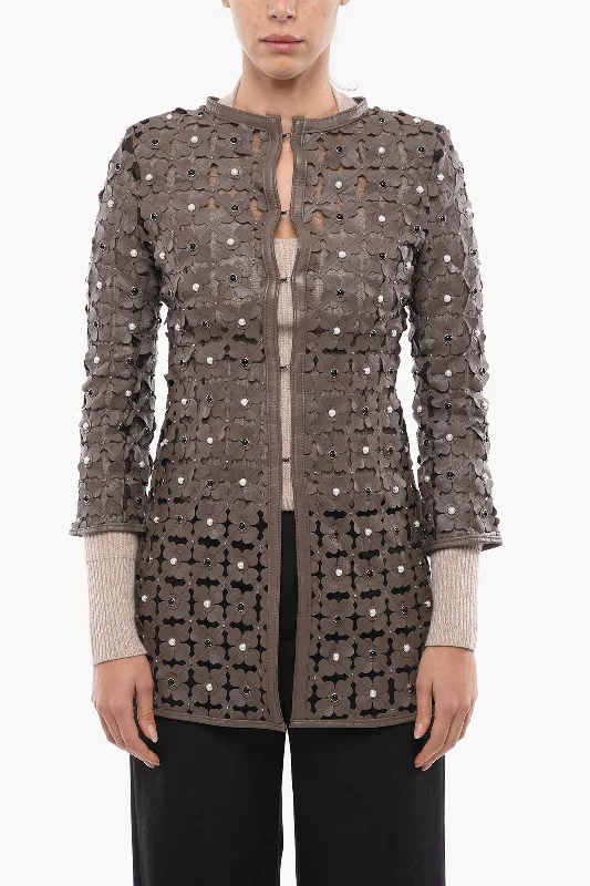 Hurry In Caban Romantic Sheer Overcoat with Embossed Leather Applications