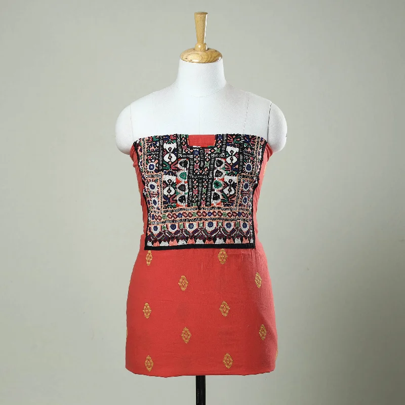 Stock Clearance Red - Exclusive! Kutch Embroidery Work Cotton Kurta Material - 2.5 Meter