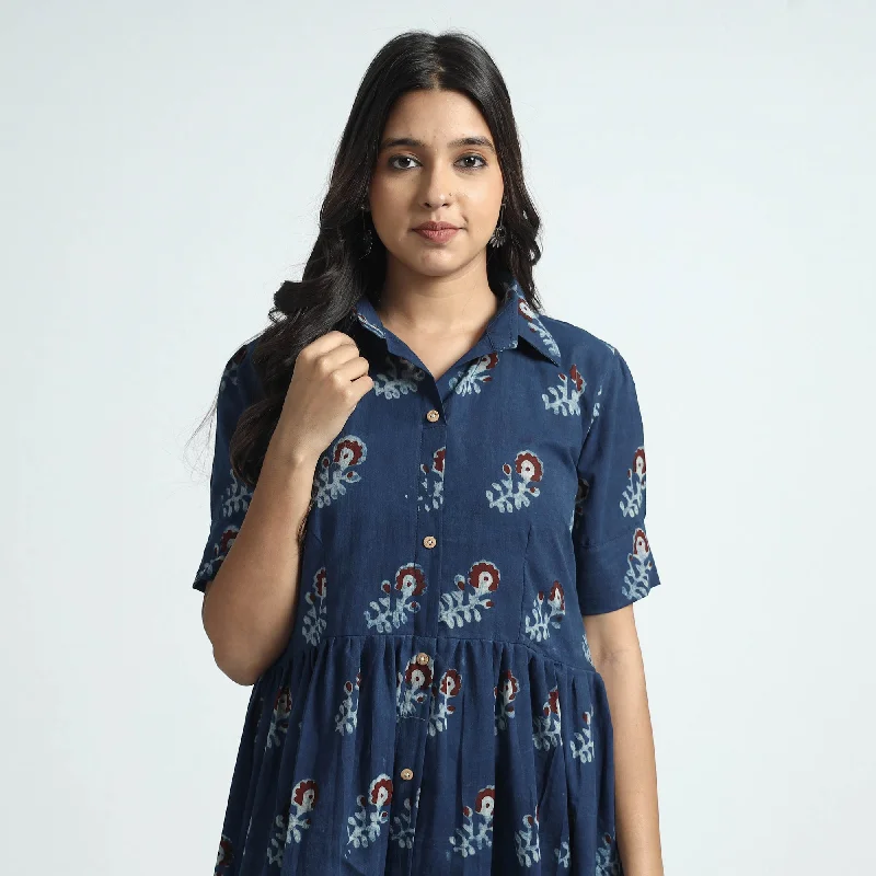 Flash Deals Dark Blue - Nandana Hand Block Printed Cotton Dress