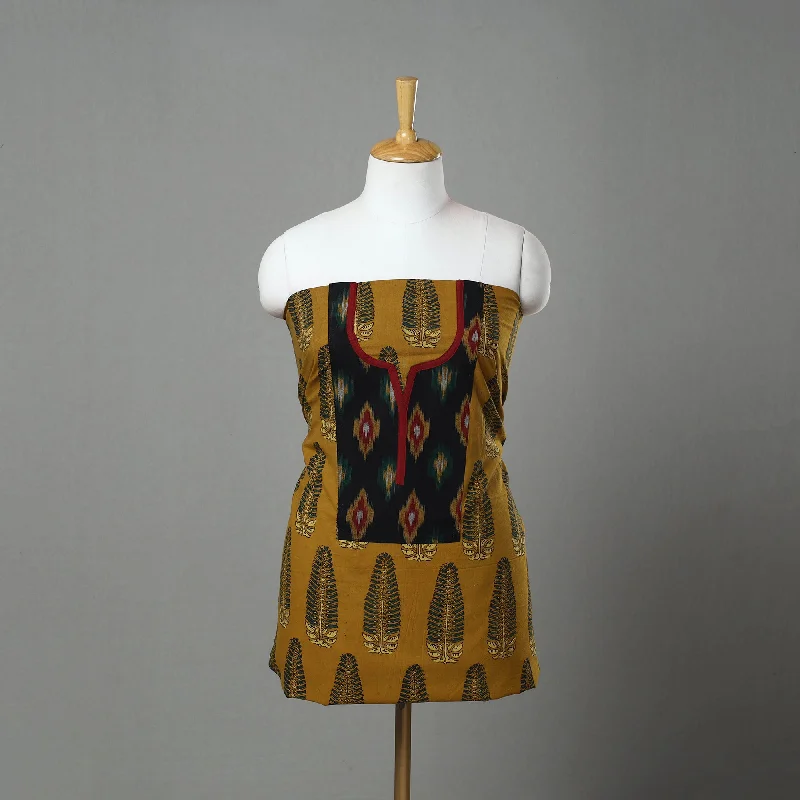 Value Deals Yellow - Ajrakh Print Cotton Patchwork Kurta Material (3m) 13