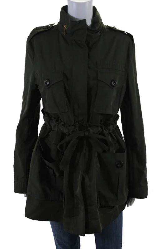 Reduced Prices Moncler Womens Front Zip Long Sleeve Drawstring Mock Neck Jacket Green