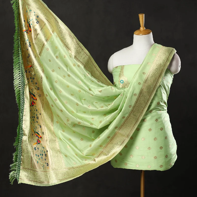 New Deals Green - 3pc Weave Silk Paithani Dress Material 06