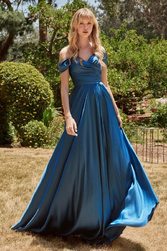 Act Fast Cinderella Divine 7493C Plus Size Long Off Shoulder Dress French Navy
