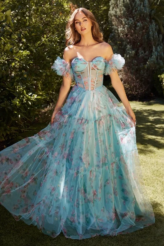TIME-Limited Offer Andrea & Leo A1285 Floral Print Long Formal Prom Pleated Dress