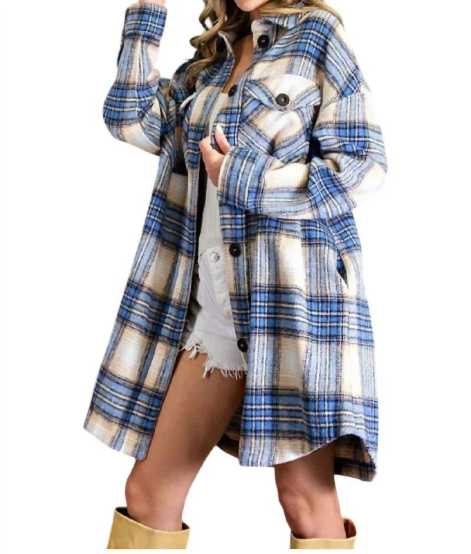 Closeout Sale Lauren Flannel Plaid Oversized Shacket In Denim Multi