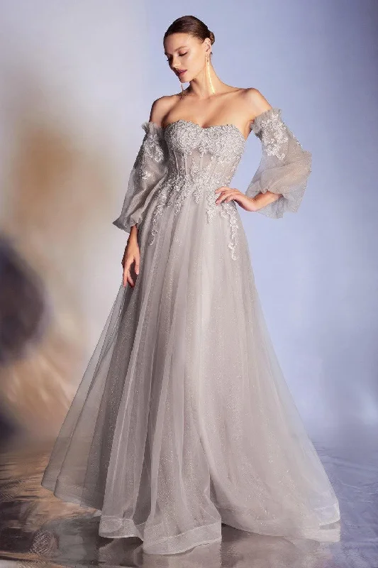 Super Deal Cinderella Divine CD948 Corset Strapless Long Prom Dress Silver