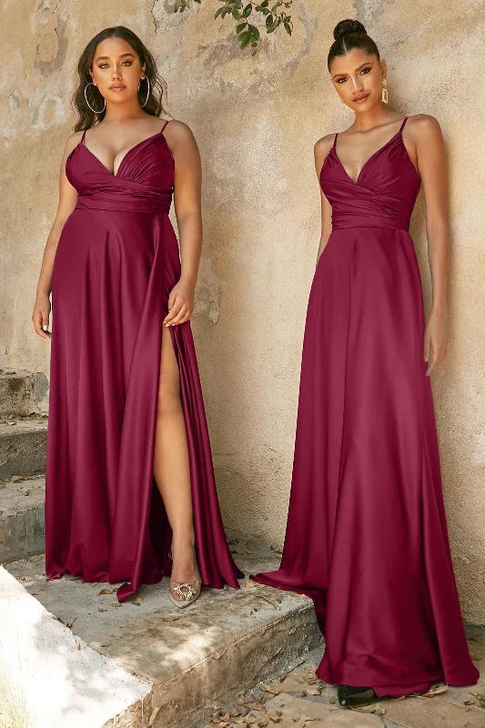 New Arrival Cinderella Divine CD7485 Slit Long Prom Dress Burgundy