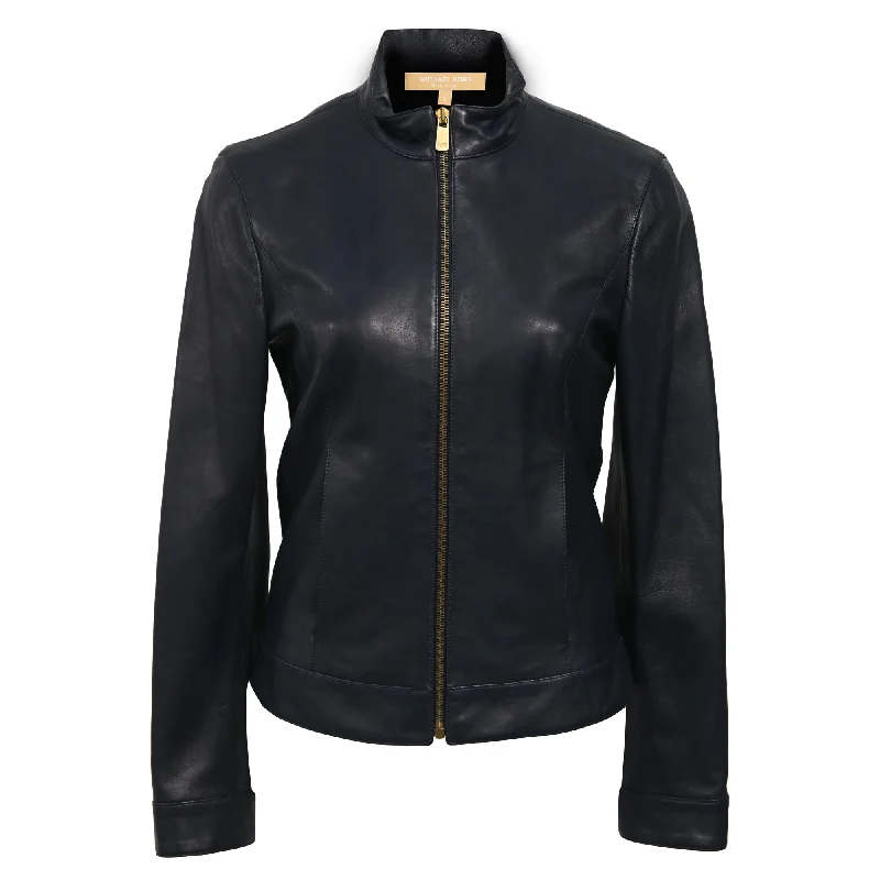 Price Drop Michael Kors Zipped Jacket in Navy Blue Leather