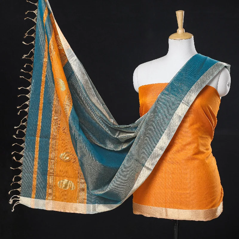 Super Savings Orange - 2pc Maheshwari Silk Tissue Zari Handloom Suit Material Set