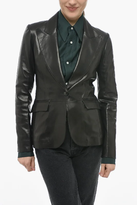 Deal Dash Amiri Peak Lapel Leather 1-button Blazer