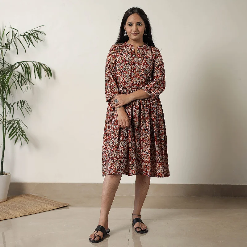 Super Savings Red - Pedana Kalamkari Block Printed Cotton Flared Dress 02