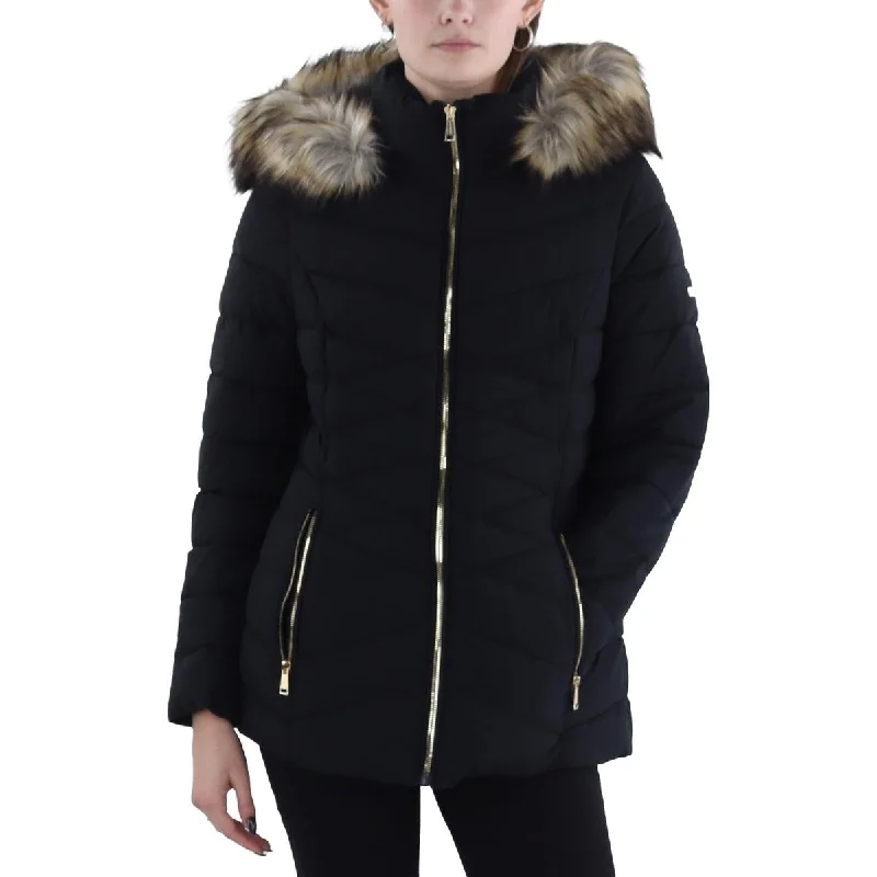 Buy Now Womens Faux Fur Trim Hooded Puffer Jacket