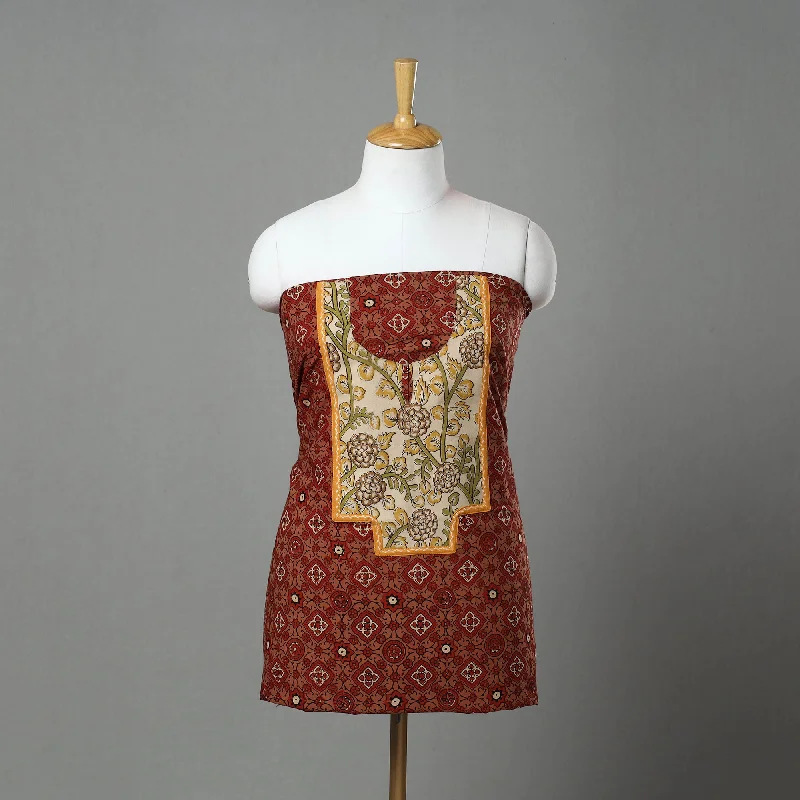 Members Only Brown - Ajrakh Print Cotton Patchwork Kurta Material (3m) 07