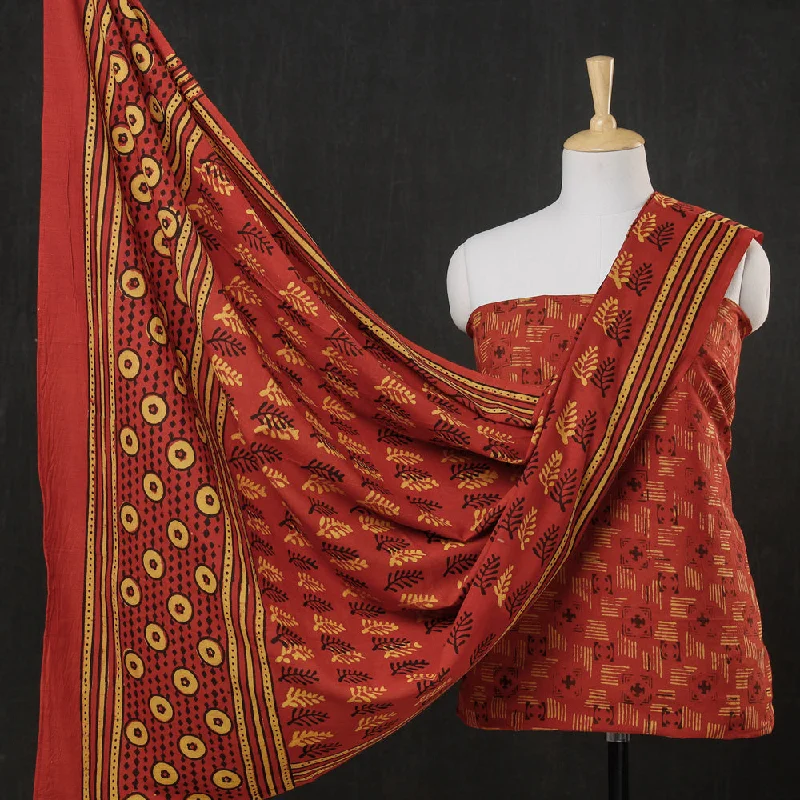 Limited Availability Orange - 3pc Cotton Block Printed Pipad Dress Material Set