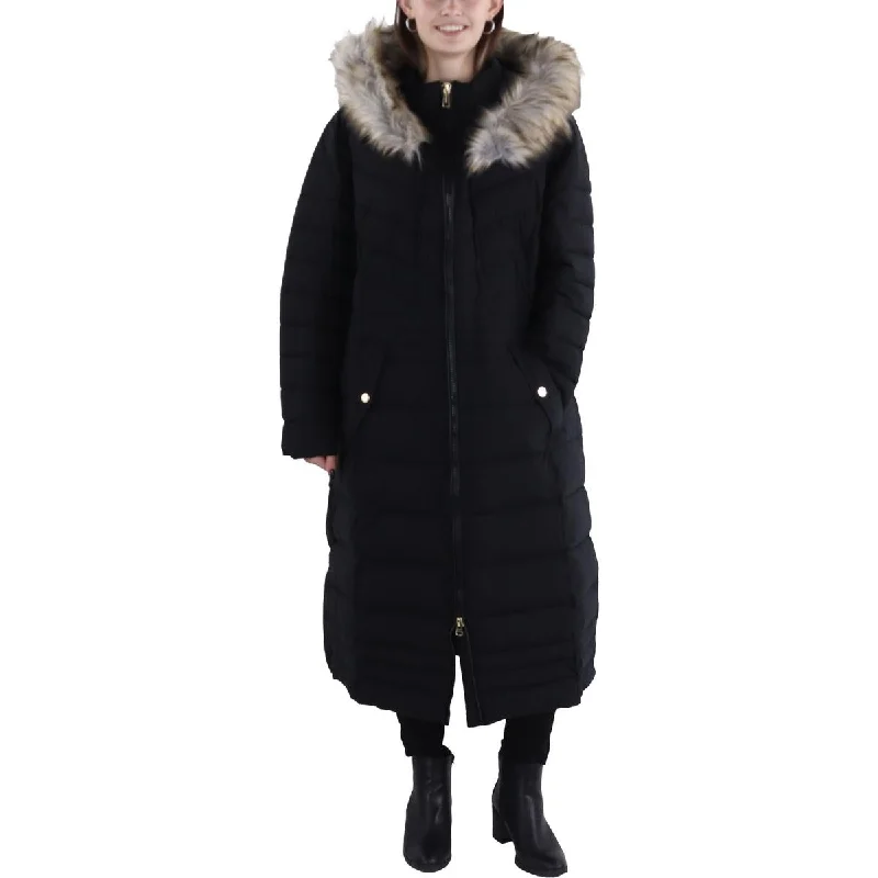 Online Only Plus Womens Faux Fur Trim Hooded Long Coat