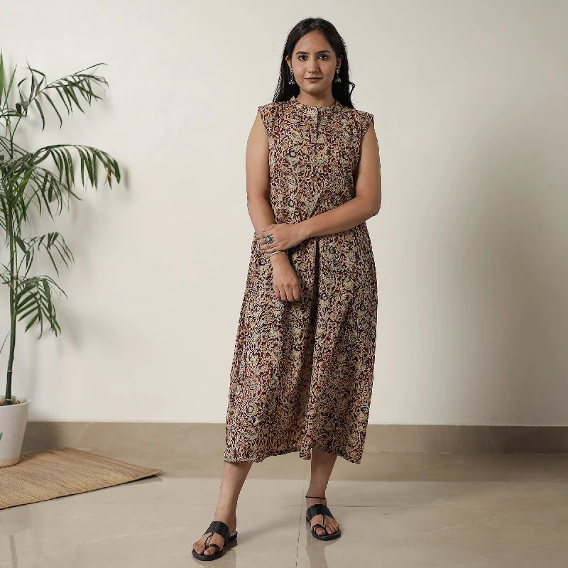 Epic Deals Maroon - Pedana Kalamkari Block Printed Cotton Dress 15