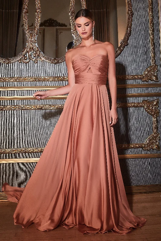 Reduced Prices Cinderella Divine 7496 Long Satin Strapless Keyhole Prom Formal Dress Rose Gold
