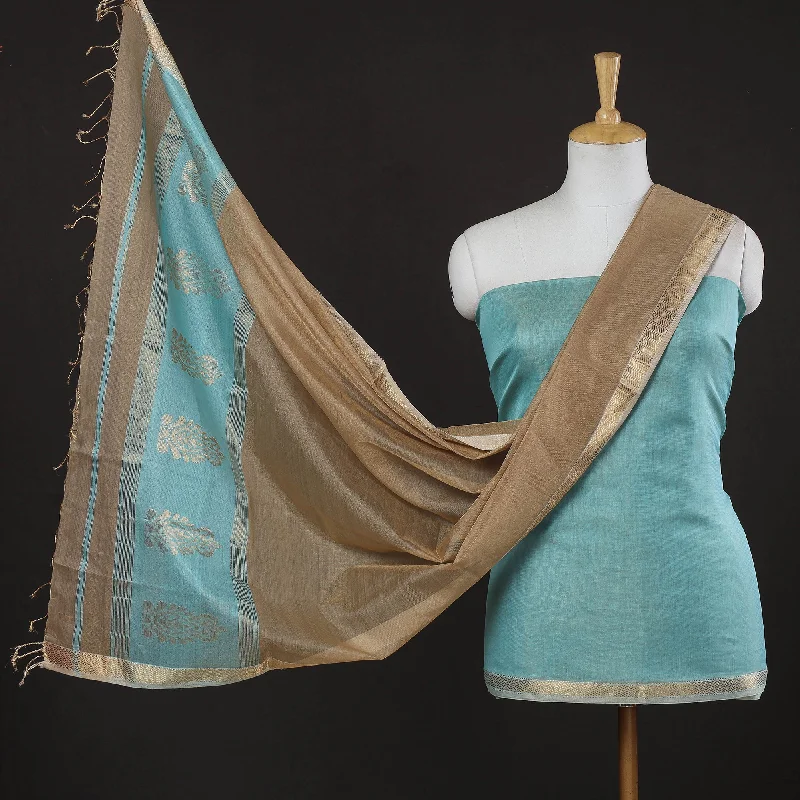 Big Discounts Green - 2pc Maheshwari Silk Cotton Zari Work Handloom Suit Material Set