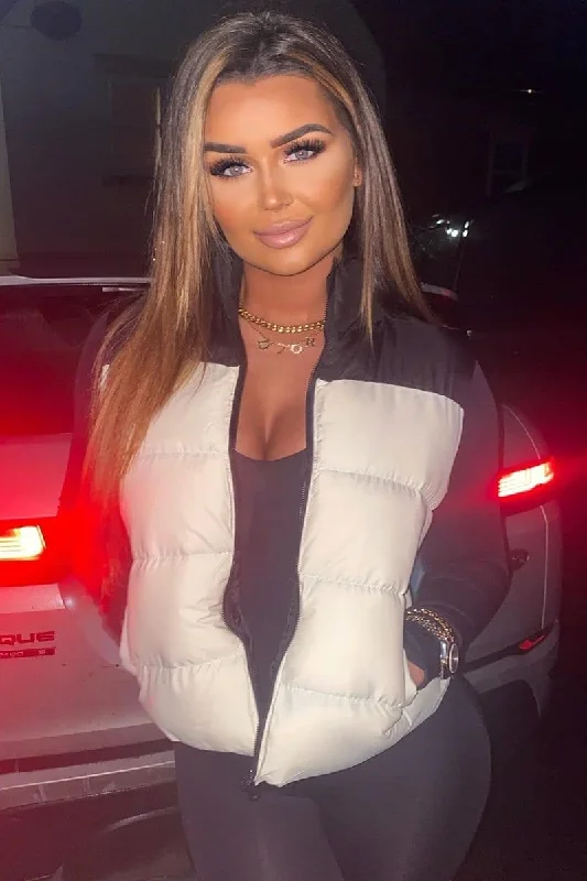 Fantastic Offers Cream Contrast Front Puffer Gilet - Mikenzie