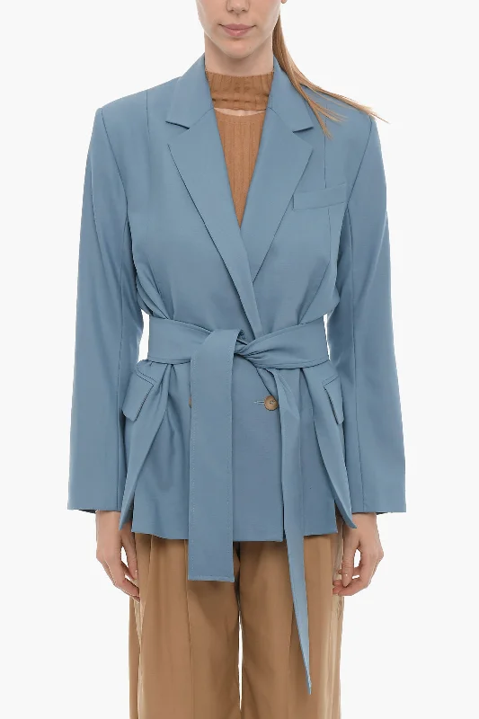 Special Price Eudon Choi Virgin Wool Blend Double Breasted Blazer with Belt