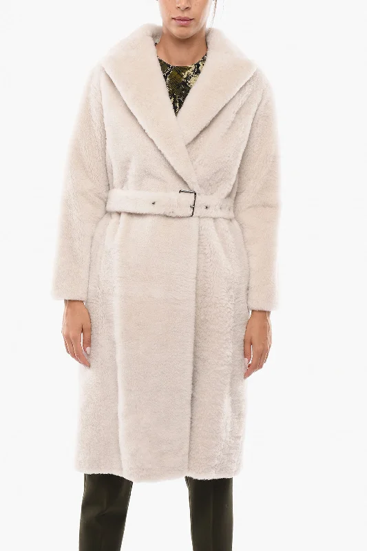 Blowout Deals Brunello Cucinelli Double-breasted Fur Coat with Belt and Hidden Buttons