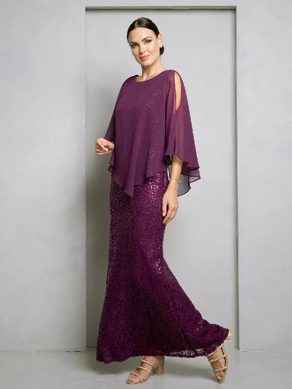 Massive Deals Eva Fashion 3496 Formal Long Mother of the Bride Cape Dress