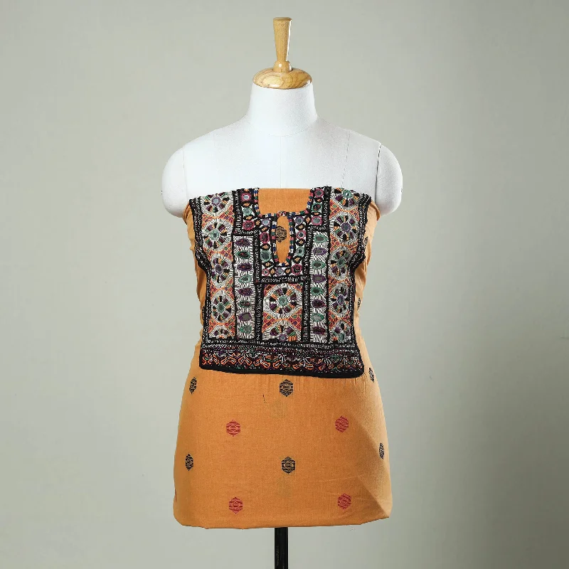 Super Deal Yellow - Exclusive! Kutch Embroidery Work Cotton Kurta Material - 2.5 Meter