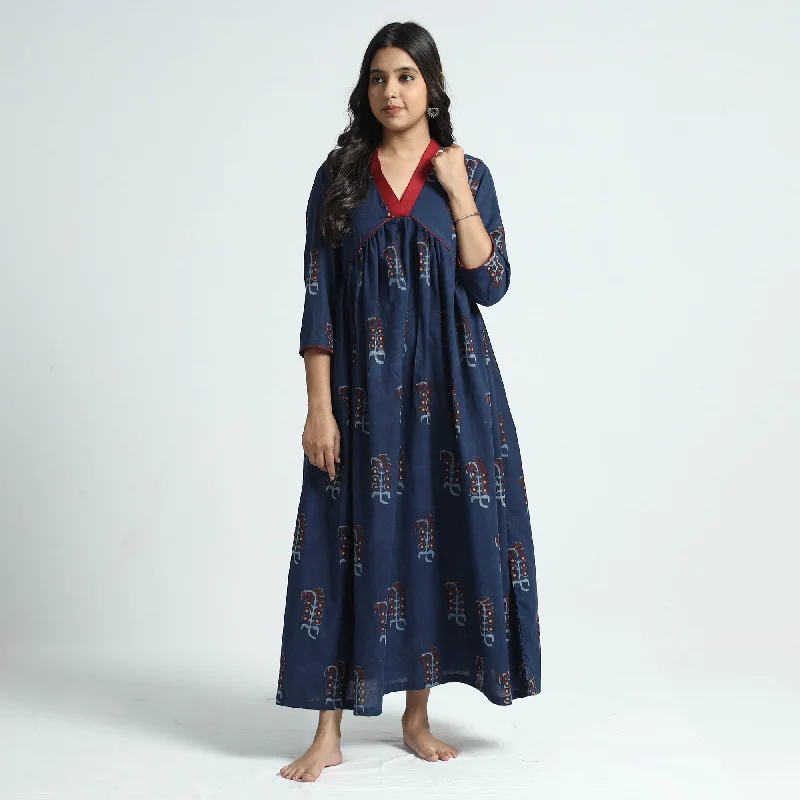 Extra Discounts Blue - Nandana Hand Block Printed Cotton Dress