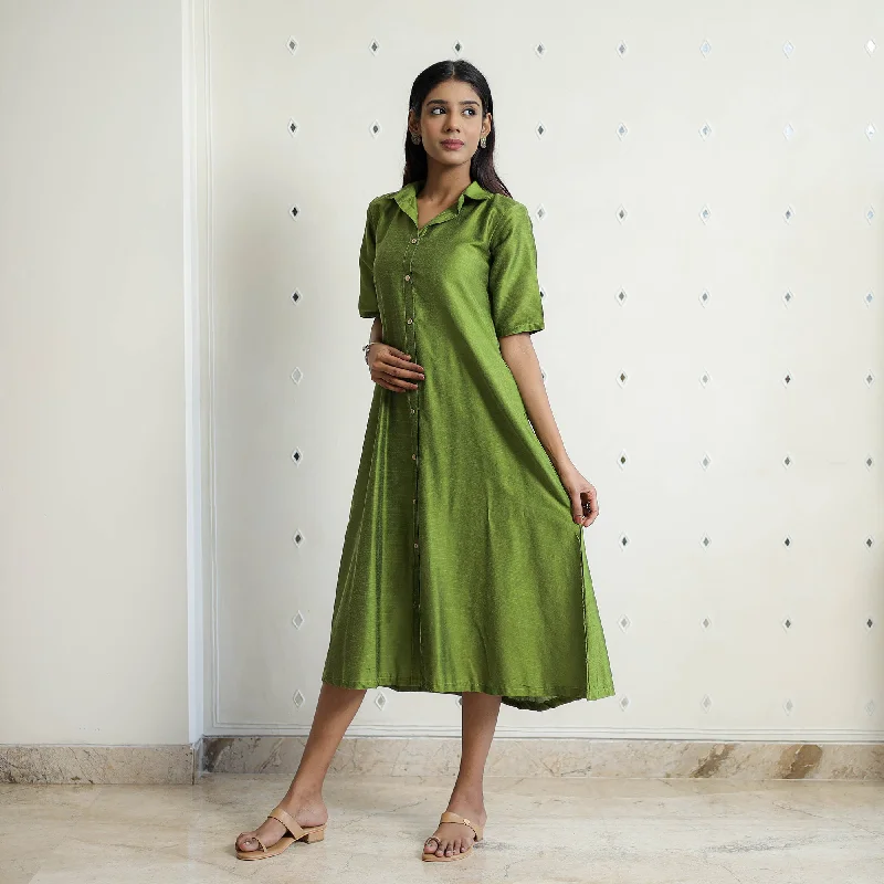 Holiday Sale Khyati Green Slub Silk Plain Dress