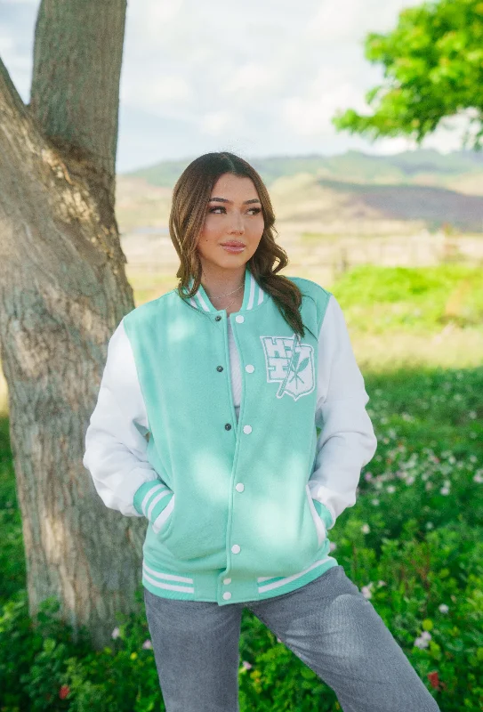 Stock Clearance MINT & WHITE SPLIT LOGO VARSITY JACKET