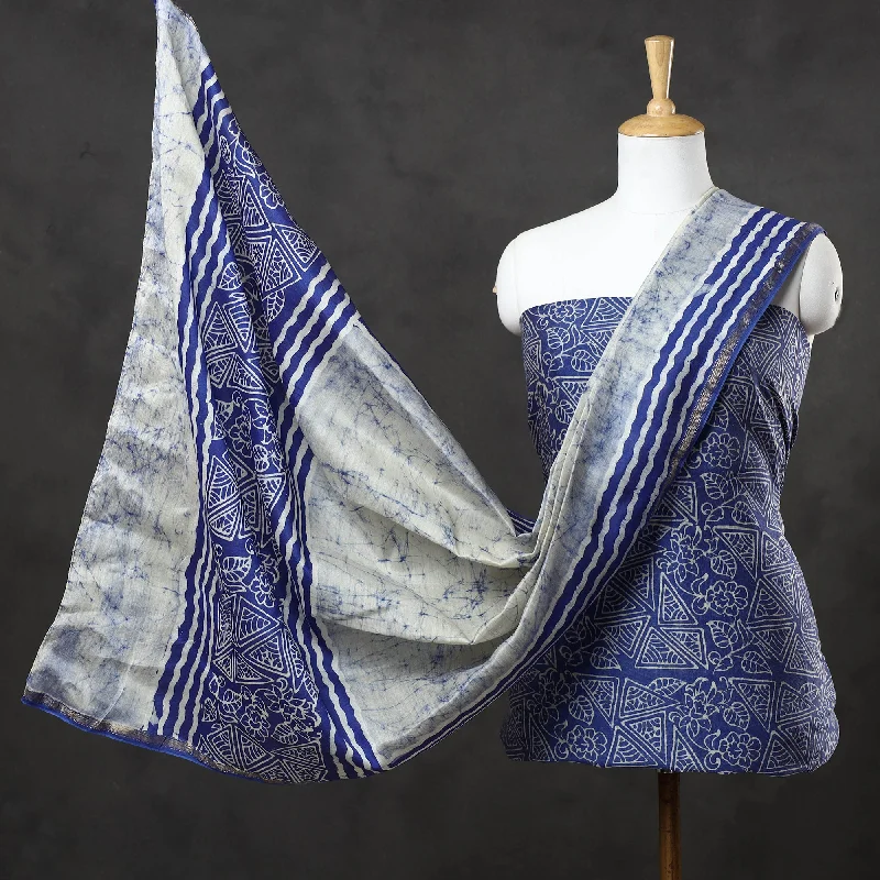 Instant Discount Blue - 2pc Maheshwari Silk Hand Batik Print Dress Material