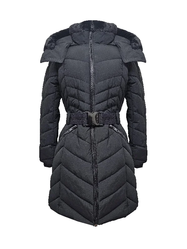 Epic Deals Michael Michael Kors Women's Chevron 3/4 Belted Scuba Coat, Black