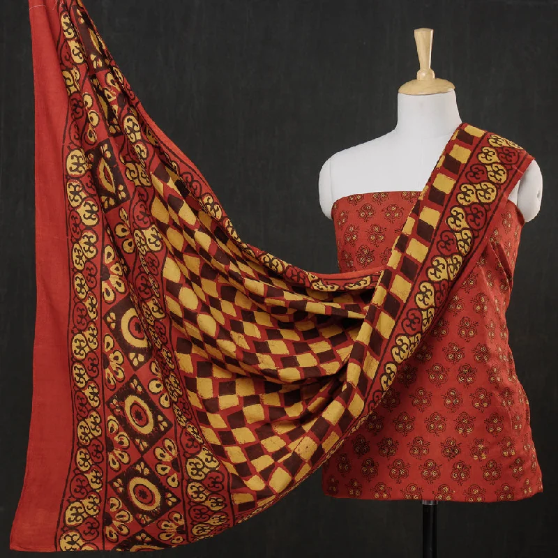 Amazing Deals Orange - 3pc Cotton Block Printed Pipad Dress Material Set