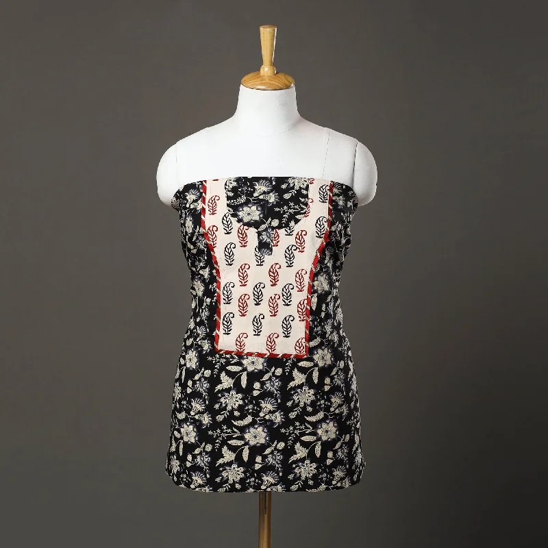 Online Exclusive Black - Sanganeri Print Cotton Patchwork Kurta Material (3m) 19