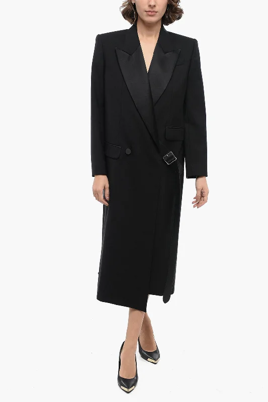 Clearance Items Alexander Mcqueen Double-Breasted Wool Blend Coat With Buckle Detail