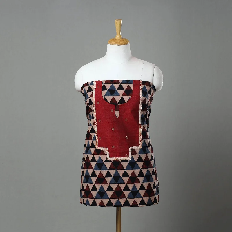 Exclusive Deal Multicolor - Ajrakh Print Cotton Patchwork Kurta Material (3m) 11