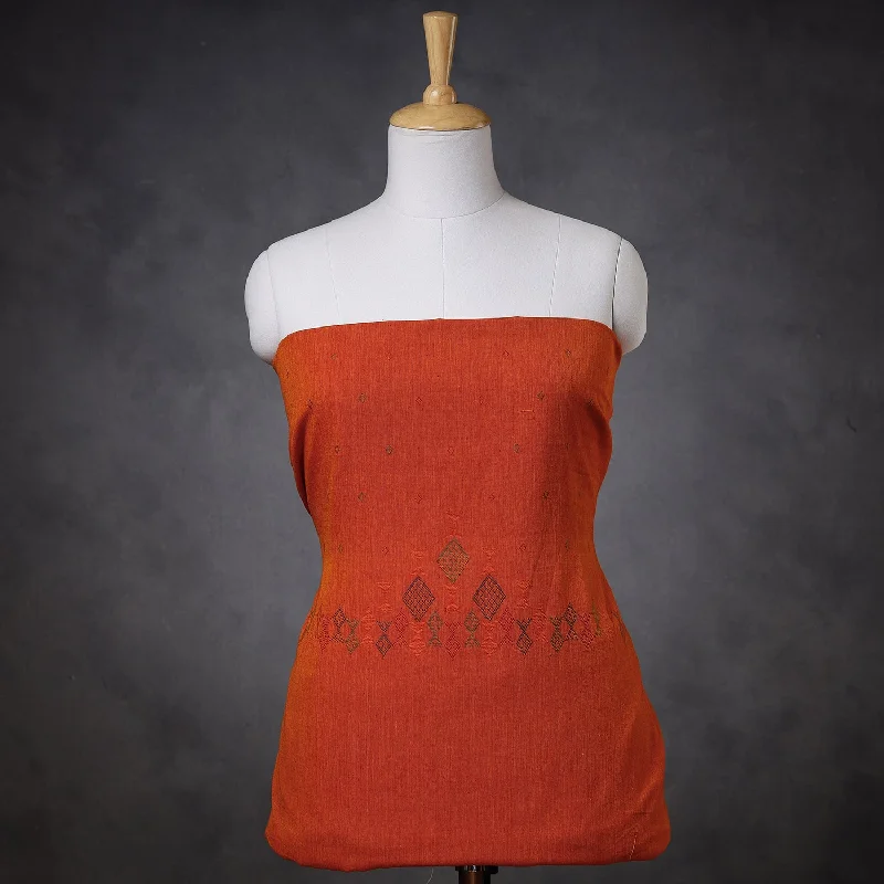 Act Now Orange - Kashida Stitch Pure Handloom Cotton Kurta Material - 3 meter