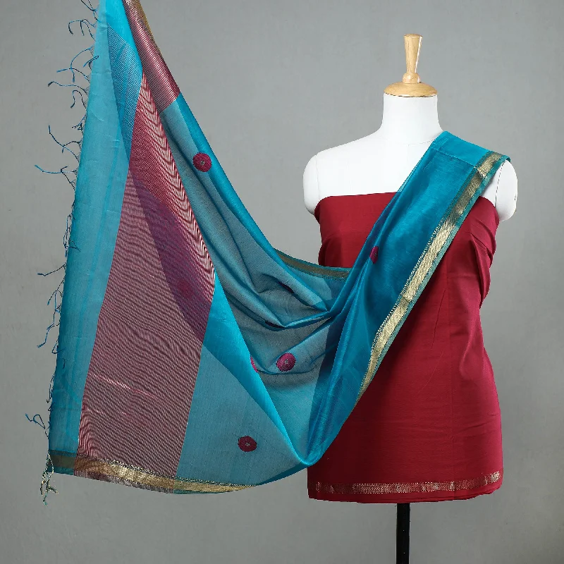 Special Price Red - Original Maheshwari Silk Pure Handloom 2pc Suit Material Set