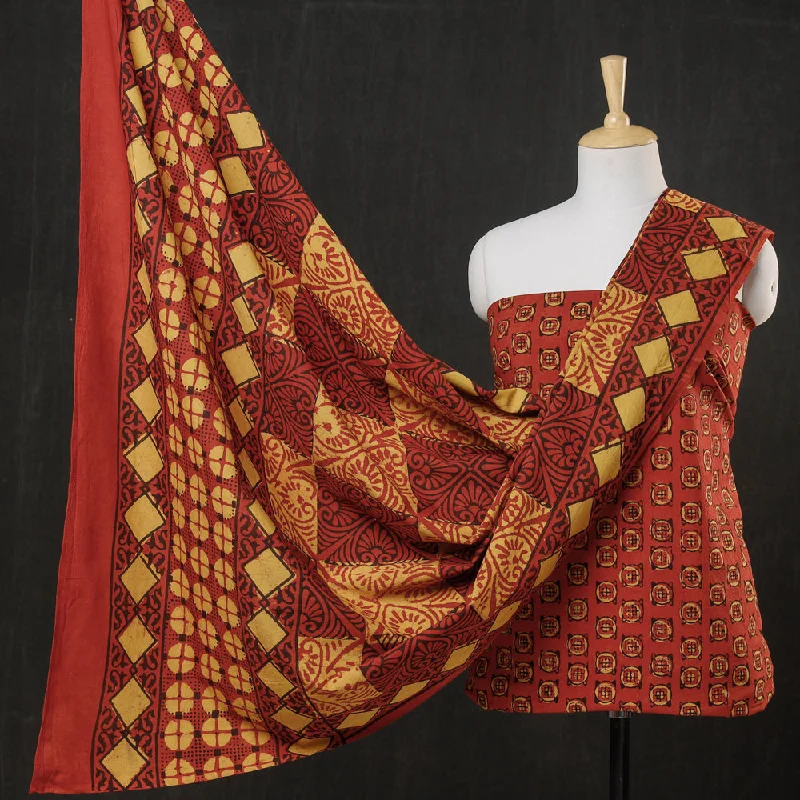 Unbeatable Prices Orange - 3pc Cotton Block Printed Pipad Dress Material Set