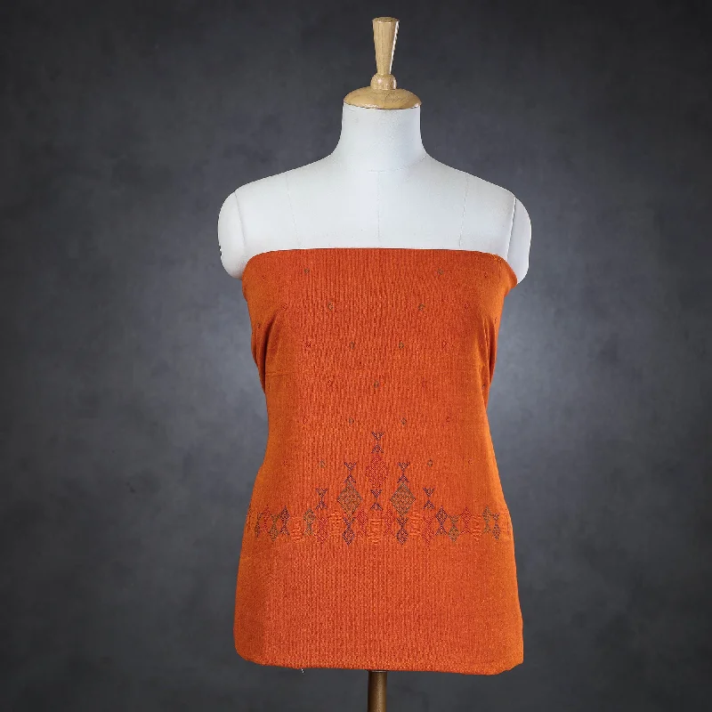 The Best Prices Orange - Kashida Stitch Pure Handloom Cotton Kurta Material - 3 meter