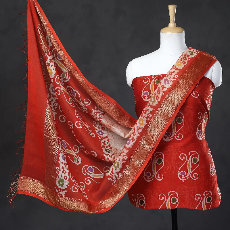 Bargain Prices Red - 2pc Handloom Maheshwari Silk Batik Print Dress Material