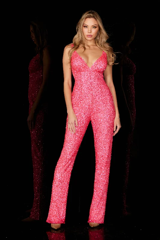 Deal Zone Aleta 1034 Fitted Long Formal Prom Sequin Jumpsuit