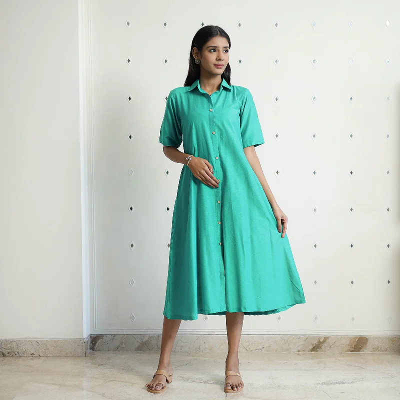 Clearance Event Green - Nithya Aqua Green Slub Silk Plain Dress