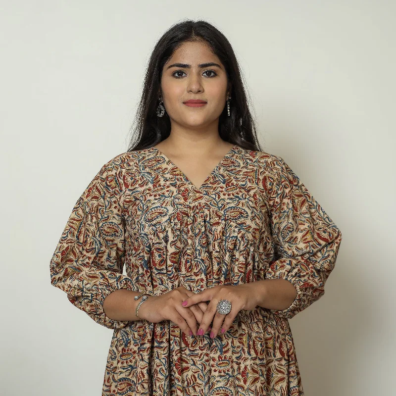 Don’t Miss Out Brown - Pedana Kalamkari Block Printed Cotton Flared Gher Dress 10