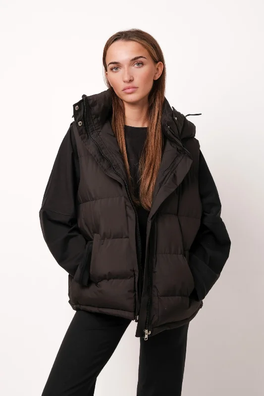 Midnight Sale Padded Puffer Hooded Gilet Black