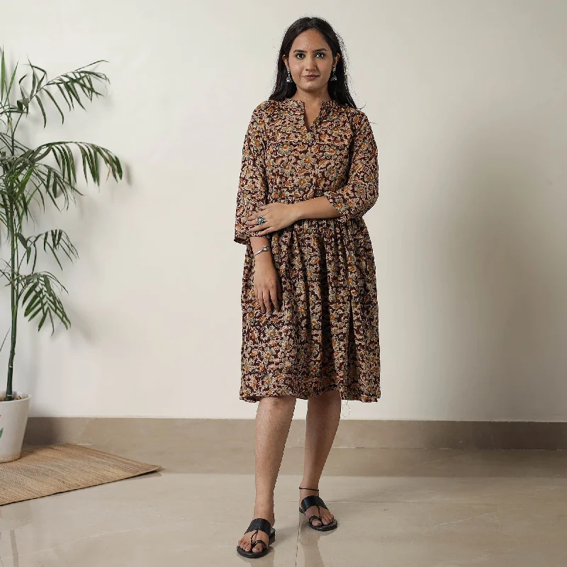 Limited Edition Maroon - Pedana Kalamkari Block Printed Cotton Flared Dress 03