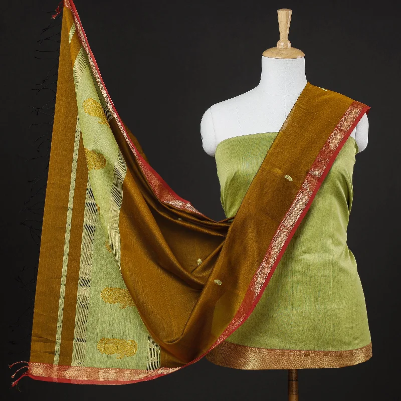 Discount Deals Green - 2pc Maheshwari Silk Handloom Suit Material Set