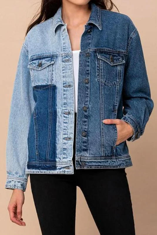 Online Only Women's Patch Oversized Denim Jacket In Light Blue
