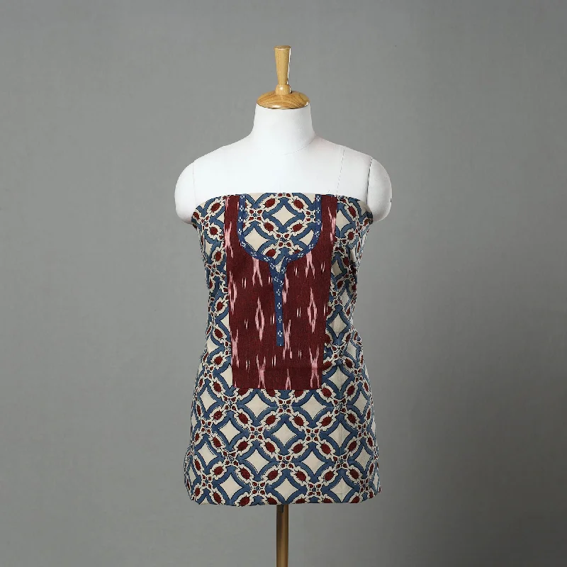 Limited Time Offer Multicolor - Ajrakh Print Cotton Patchwork Kurta Material (3m) 12