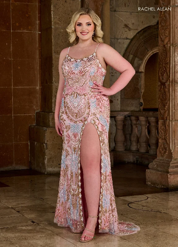 Closeout Rachel Allan 70002 Fitted Long Prom Dress Pink